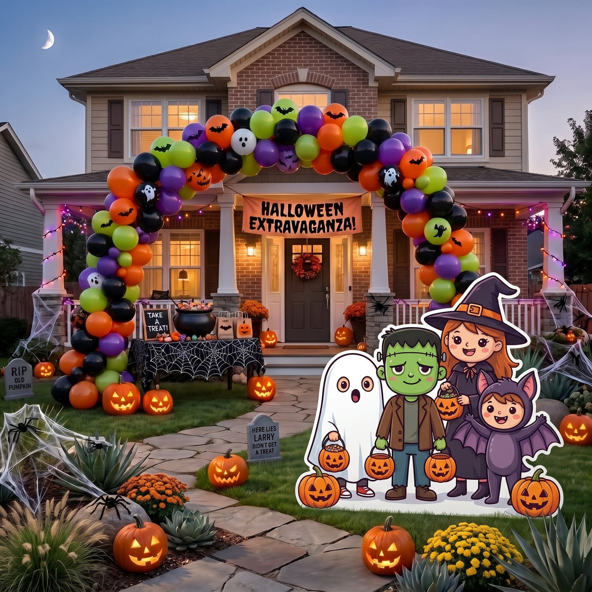 Life Size Cartoon Kids in Halloween Costumes Character Premium Freestanding Halloween Cutouts Yard Sign Decor Party Prop
