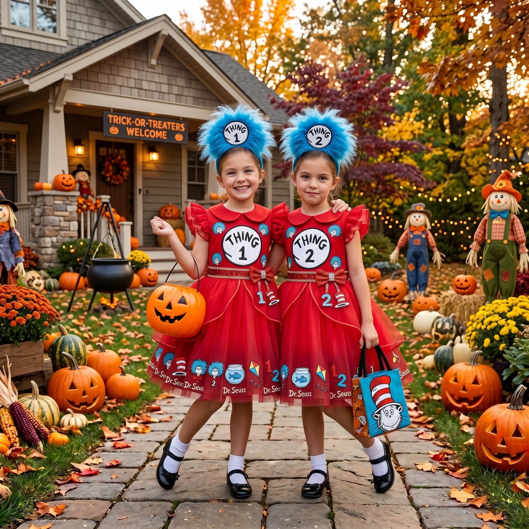 Thing 2 Dr Seuss Girls' Deluxe Sparkle Tutu Party Costume Dress Set with Matching Headband Halloween Birthday Pageant