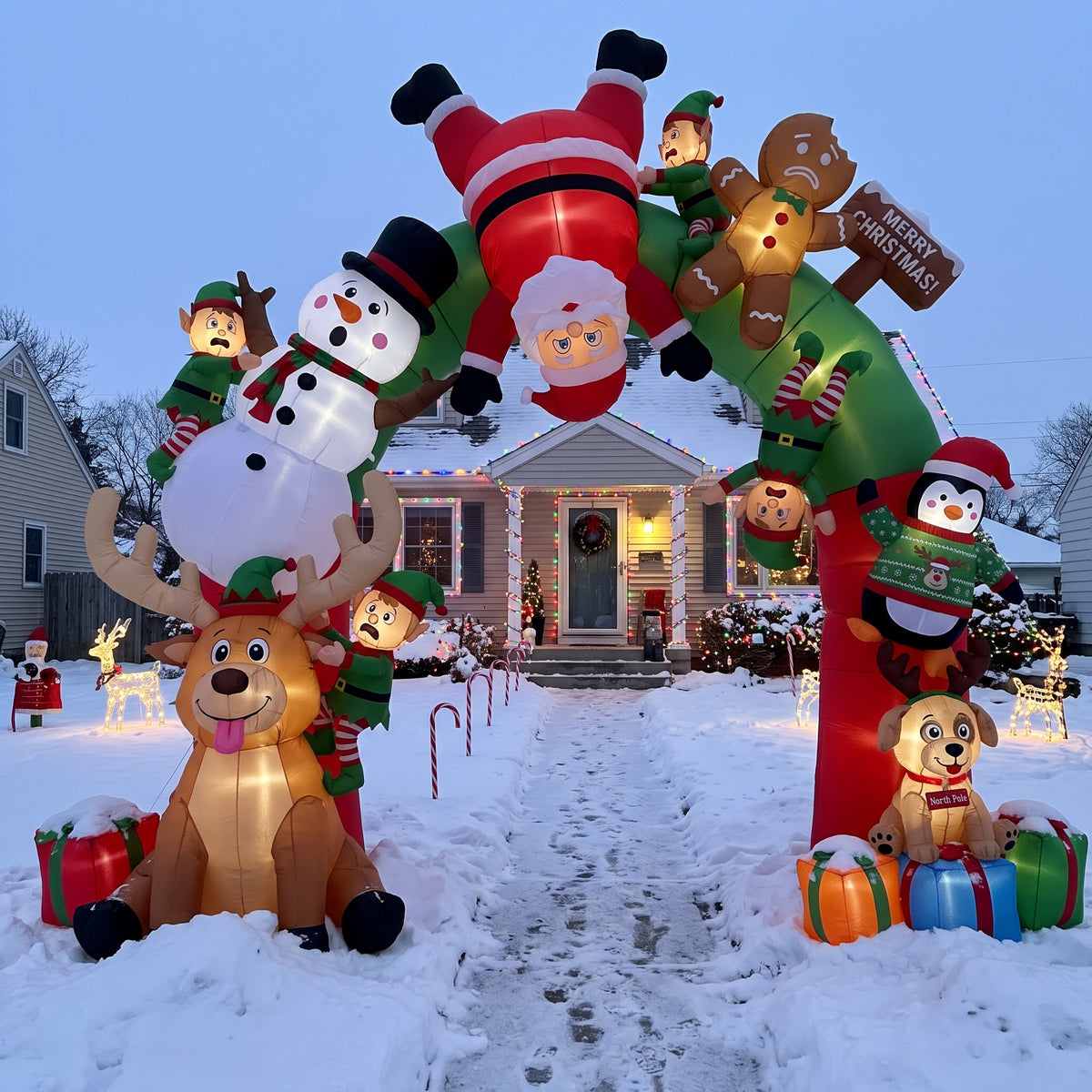 10-Foot Giant Outdoor Illuminated Walkthrough Christmas Characters Chaos Funny Inflatable Archway Christmas Decor