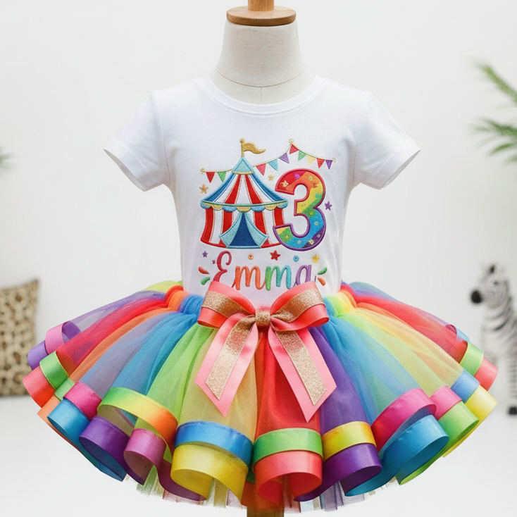 Colorful Circus Tent Tutu Set Girls Personalized Custom Tutu Outfit Dress Theme Cake Smash Birthday Party