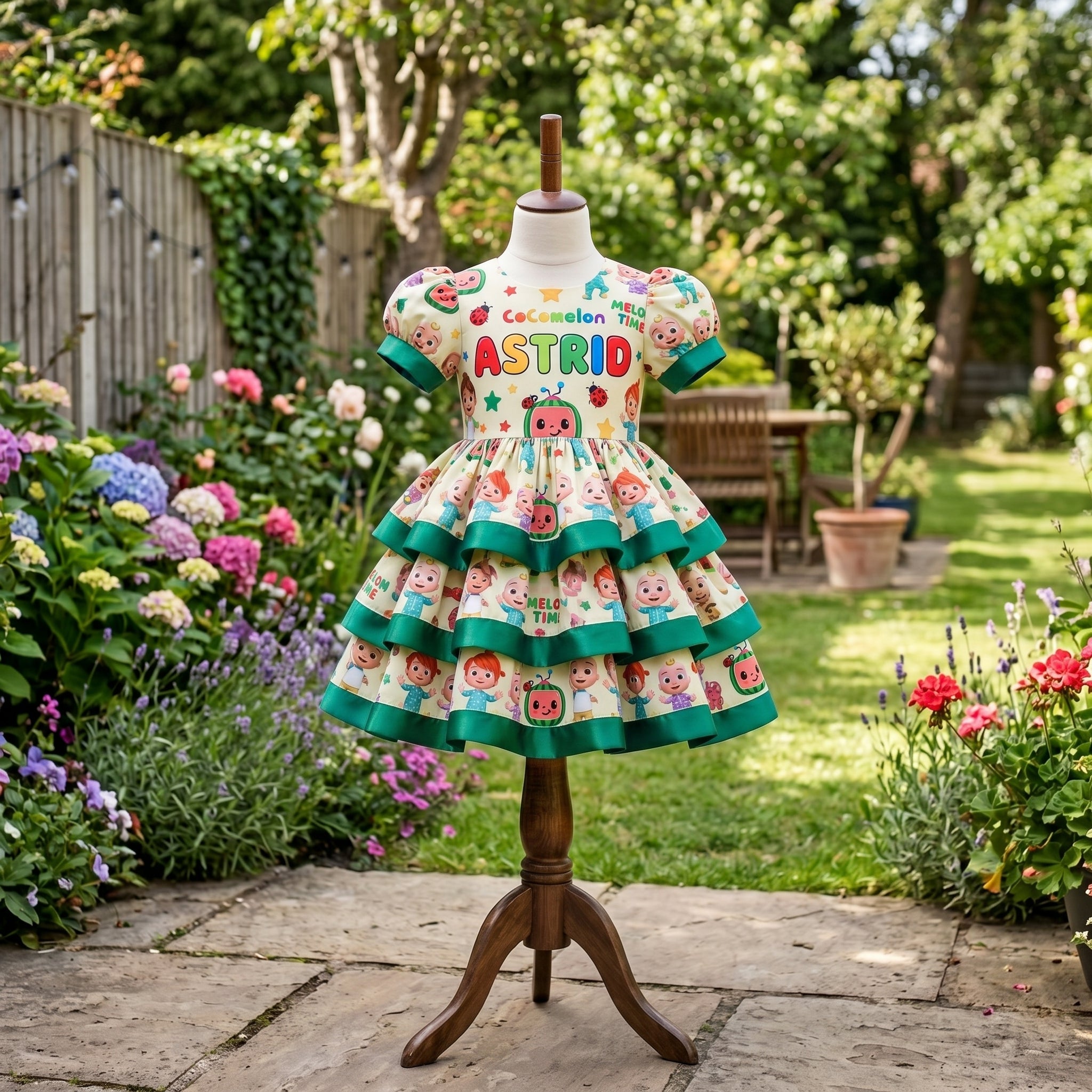 CoComelon Girls Personalized Custom Tiered Ruffle Dress Ribbon Trim Theme Cake Smash Birthday Party
