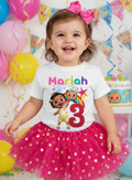 CoComelon Girl Nina Tutu Set Girls Personalized Custom Hot Pink Gold Polka Dots Tutu Outfit Dress Theme Cake Smash Birthday Party