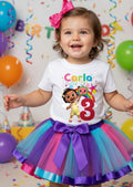 CoComelon Girl Nina Tutu Set Girls Personalized Custom Hot Pink Blue Purple Ribbon Tutu Outfit Dress Theme Cake Smash Birthday Party