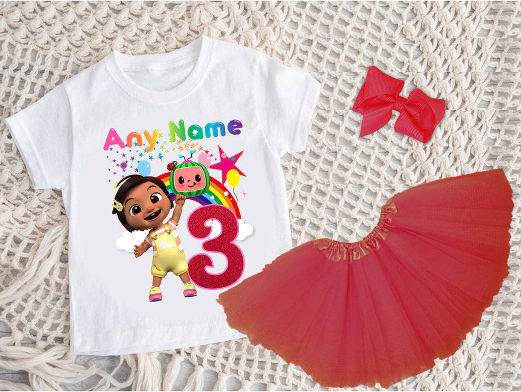 CoComelon Girl Nina Tutu Set Girls Personalized Custom Red 3 Layer Tutu Outfit Dress Theme Cake Smash Birthday Party