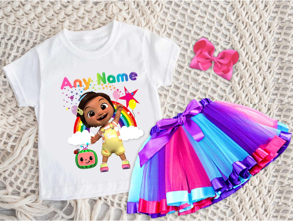 CoComelon Girl Nina Tutu Set Girls Personalized Custom Hot Pink Blue Purple Ribbon Tutu Outfit Dress Theme Cake Smash Party