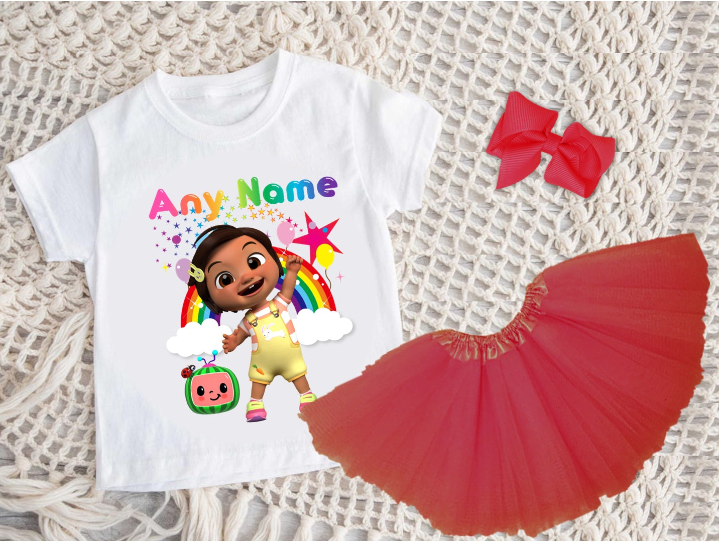 CoComelon Girl Nina Tutu Set Girls Personalized Custom Red 3 Layer Tutu Outfit Dress Theme Cake Smash Party