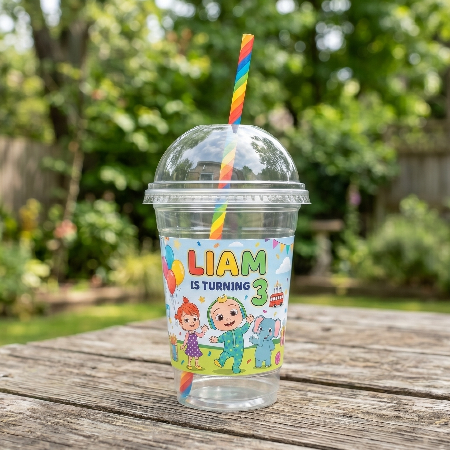 (Pack of 6) Cocomelon Custom Personalized Birthday Party 16 oz Cups with Dome Lids & Straws