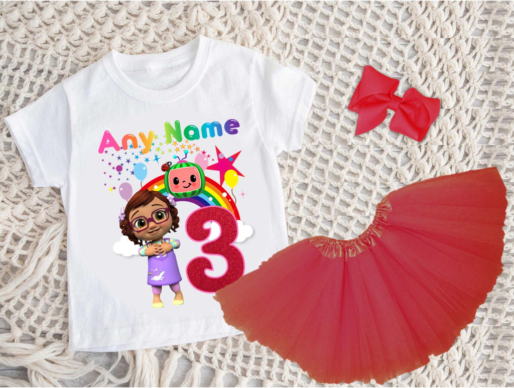 CoComelon Girl Bella Tutu Set Girls Personalized Custom Red 3 Layer Tutu Outfit Dress Theme Cake Smash Birthday Party