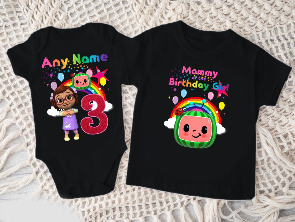 CoComelon Girl Bella Personalized Custom Black Family T-Shirt or Onesie Pack Theme Cake Smash Birthday Party