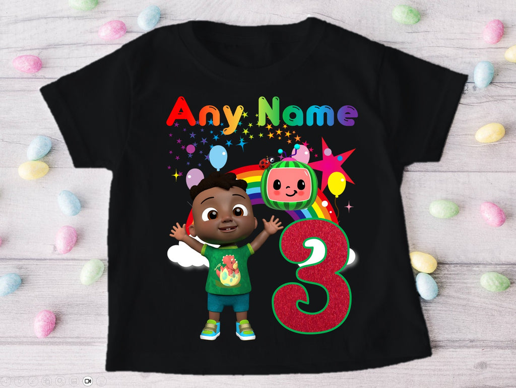 CoComelon Boy Cody Personalized Custom Black T-Shirt or Onesie Theme Cake Smash Birthday Party