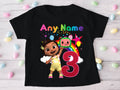 CoComelon Girl Nina Personalized Custom Black T-Shirt or Onesie Theme Cake Smash Birthday Party