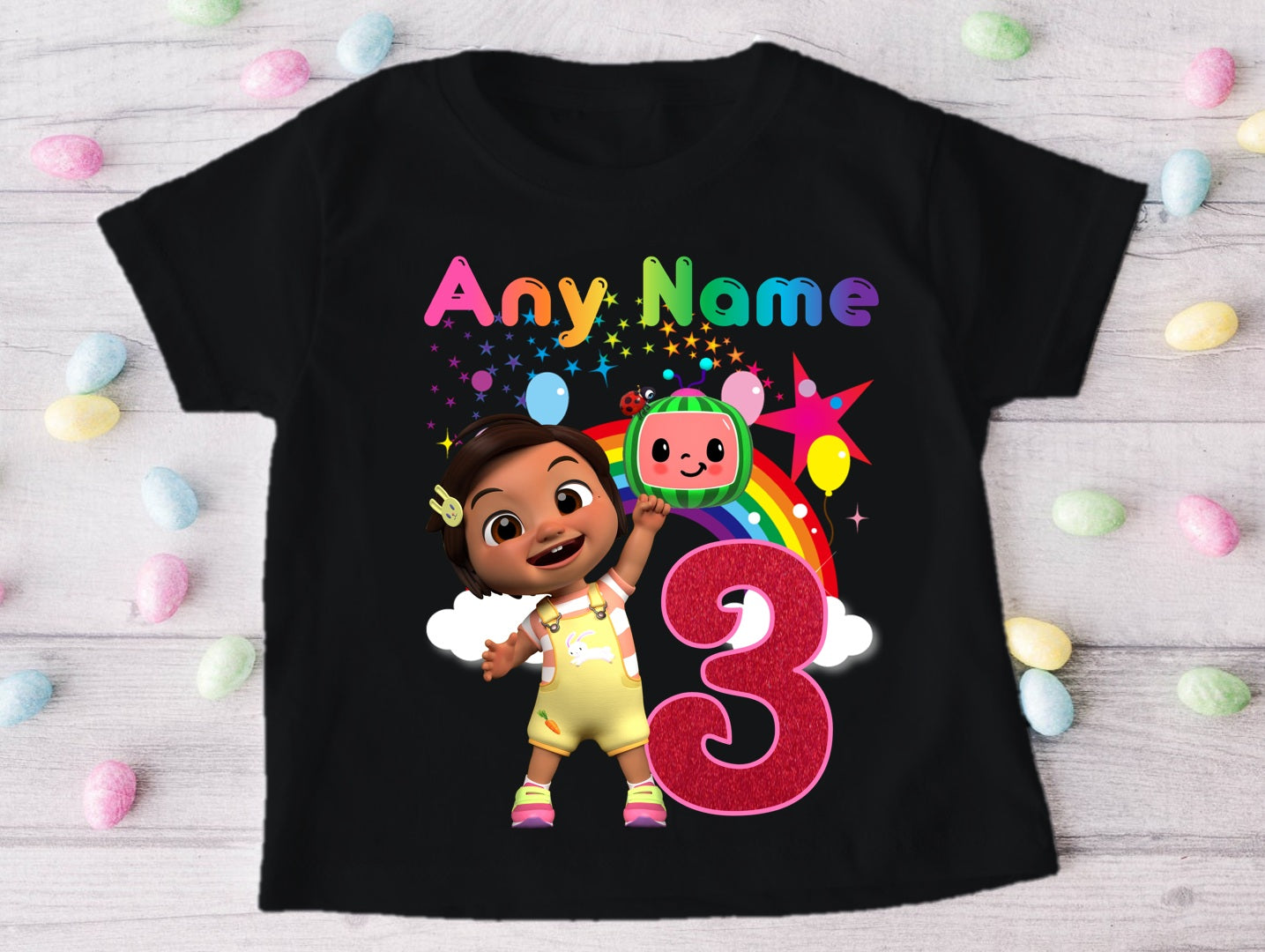 CoComelon Girl Nina Personalized Custom Black Family T-Shirt or Onesie Pack Theme Cake Smash Party