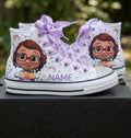 Custom CoComelon Bella High-Top Sneakers Shoes Personalized with Name, Ribbon Laces & Rhinestones Birthday Parties Everyday Gift