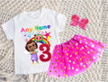 CoComelon Girl Bella Tutu Set Girls Personalized Custom Hot Pink Gold Polka Dots Tutu Outfit Dress Theme Cake Smash Birthday Party