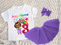 CoComelon Girl Bella Tutu Set Girls Personalized Custom Purple 3 Layer Tutu Outfit Dress Theme Cake Smash Birthday Party