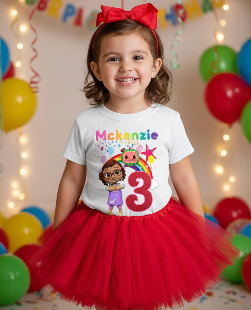 CoComelon Girl Bella Tutu Set Girls Personalized Custom Red 3 Layer Tutu Outfit Dress Theme Cake Smash Birthday Party