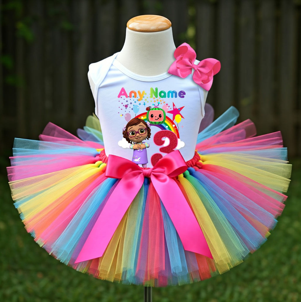 CoComelon Girl Bella Tutu Set Girls Personalized Custom Rainbow Tutu Outfit Dress Theme Cake Smash Birthday Party