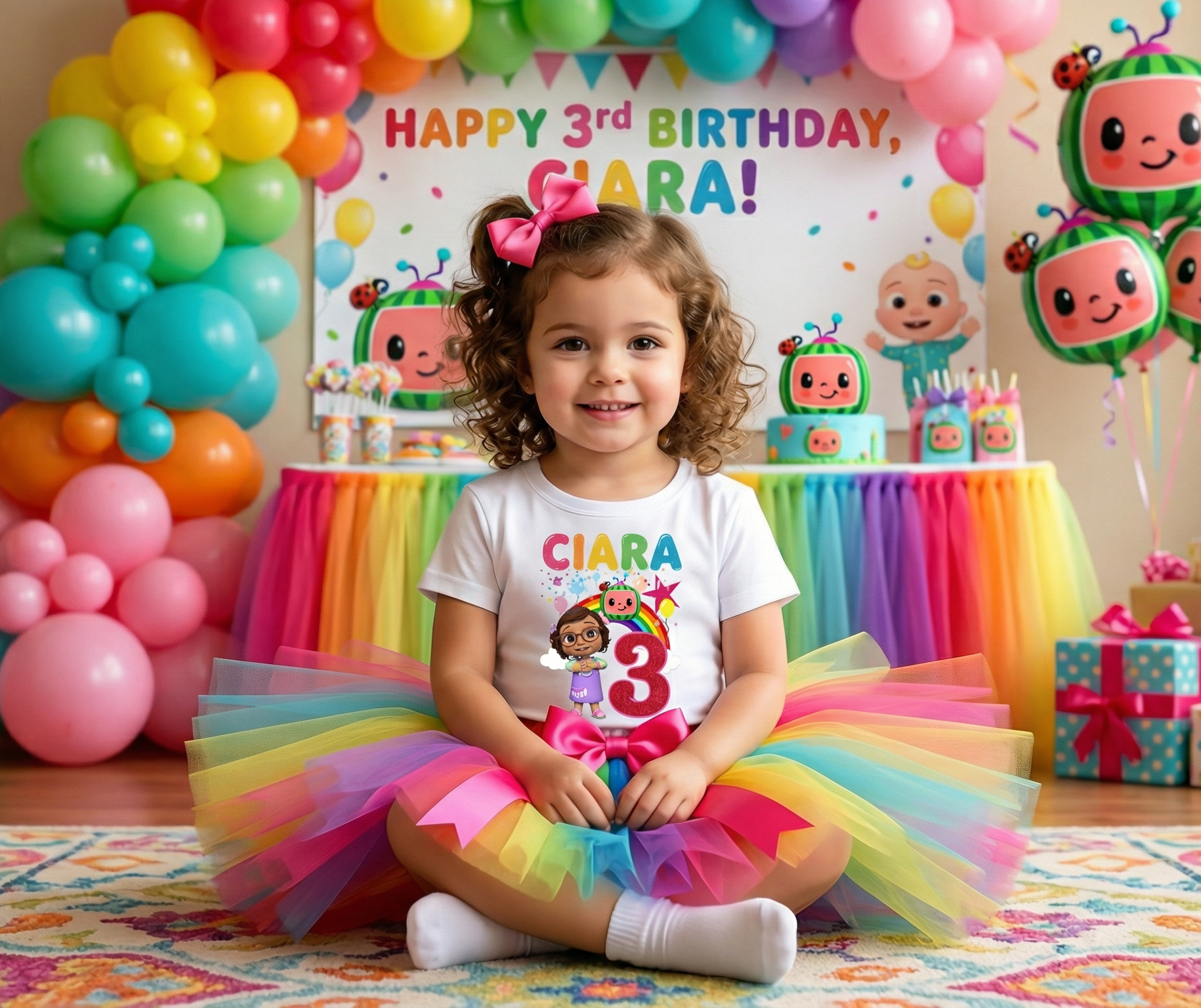 CoComelon Girl Bella Tutu Set Girls Personalized Custom Rainbow Tutu Outfit Dress Theme Cake Smash Birthday Party