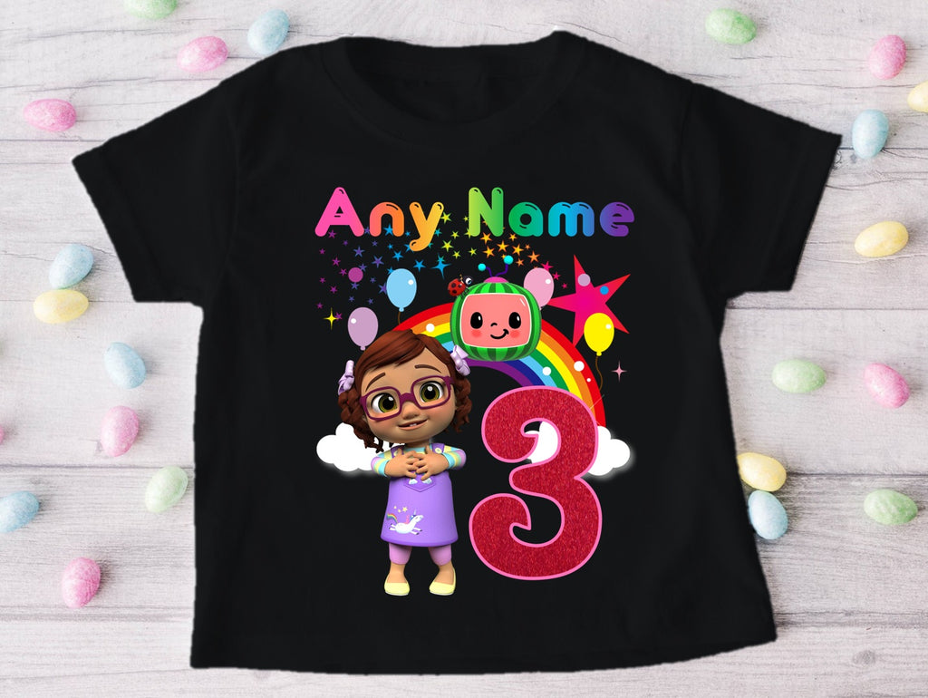 CoComelon Girl Bella Personalized Custom Black Family T-Shirt or Onesie Pack Theme Cake Smash Birthday Party