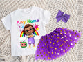 CoComelon Girl Bella Tutu Set Girls Personalized Custom Purple Gold Polka Dots Tutu Outfit Dress Theme Cake Smash Party
