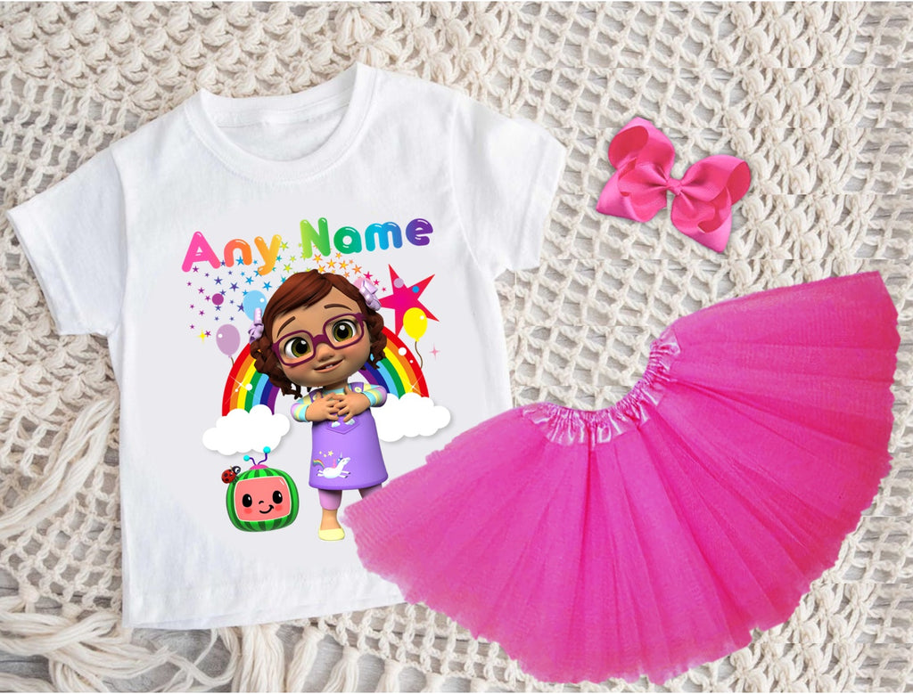 CoComelon Girl Bella Tutu Set Girls Personalized Custom Hot Pink 3 Layer Tutu Outfit Dress Theme Cake Smash Party