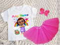 CoComelon Girl Bella Tutu Set Girls Personalized Custom Hot Pink 3 Layer Tutu Outfit Dress Theme Cake Smash Party