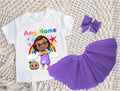CoComelon Girl Bella Tutu Set Girls Personalized Custom Purple 3 Layer Tutu Outfit Dress Theme Cake Smash Party