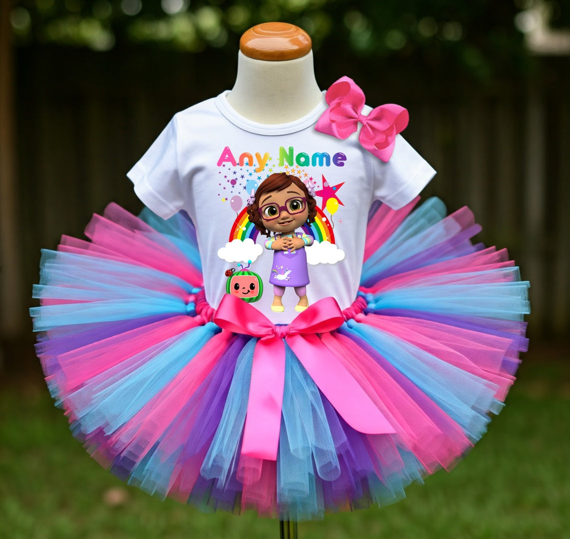 CoComelon Girl Bella Tutu Set Girls Personalized Custom Hot Pink Blue Purple Tutu Outfit Dress Theme Cake Smash Party