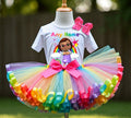 CoComelon Girl Bella Tutu Set Girls Personalized Custom Rainbow Ribbon Sewn Trim Tutu Outfit Dress Theme Cake Smash Party