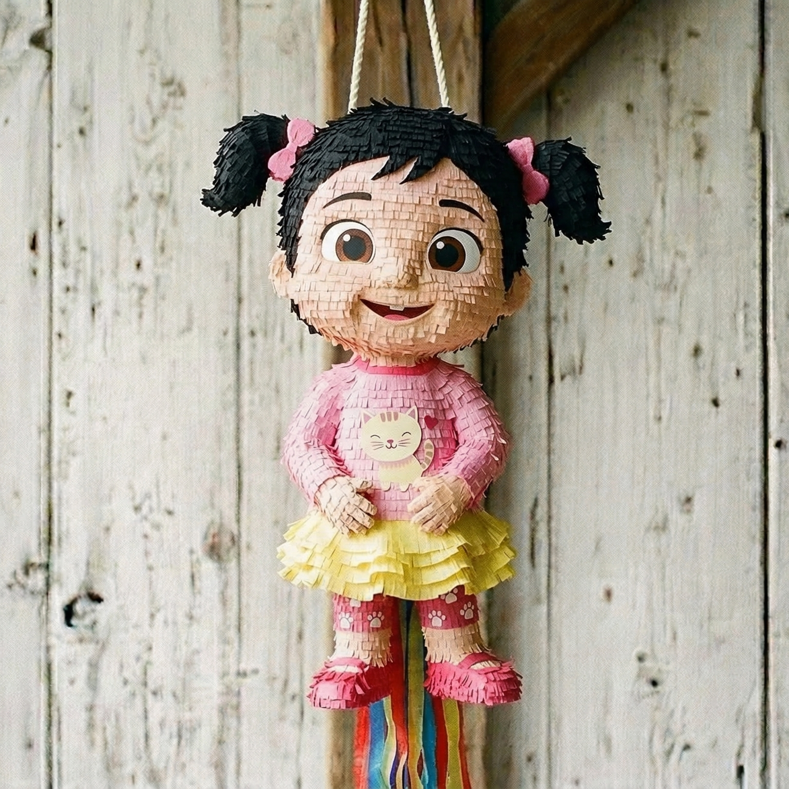 Premium Handmade 30-Inch CoComelon Cece Character Pull-String Piñata Table Decor Party Centerpiece