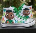 Custom CoComelon Cody High-Top Sneakers Shoes Personalized with Name, Ribbon Laces & Rhinestones Birthday Parties Everyday Gift