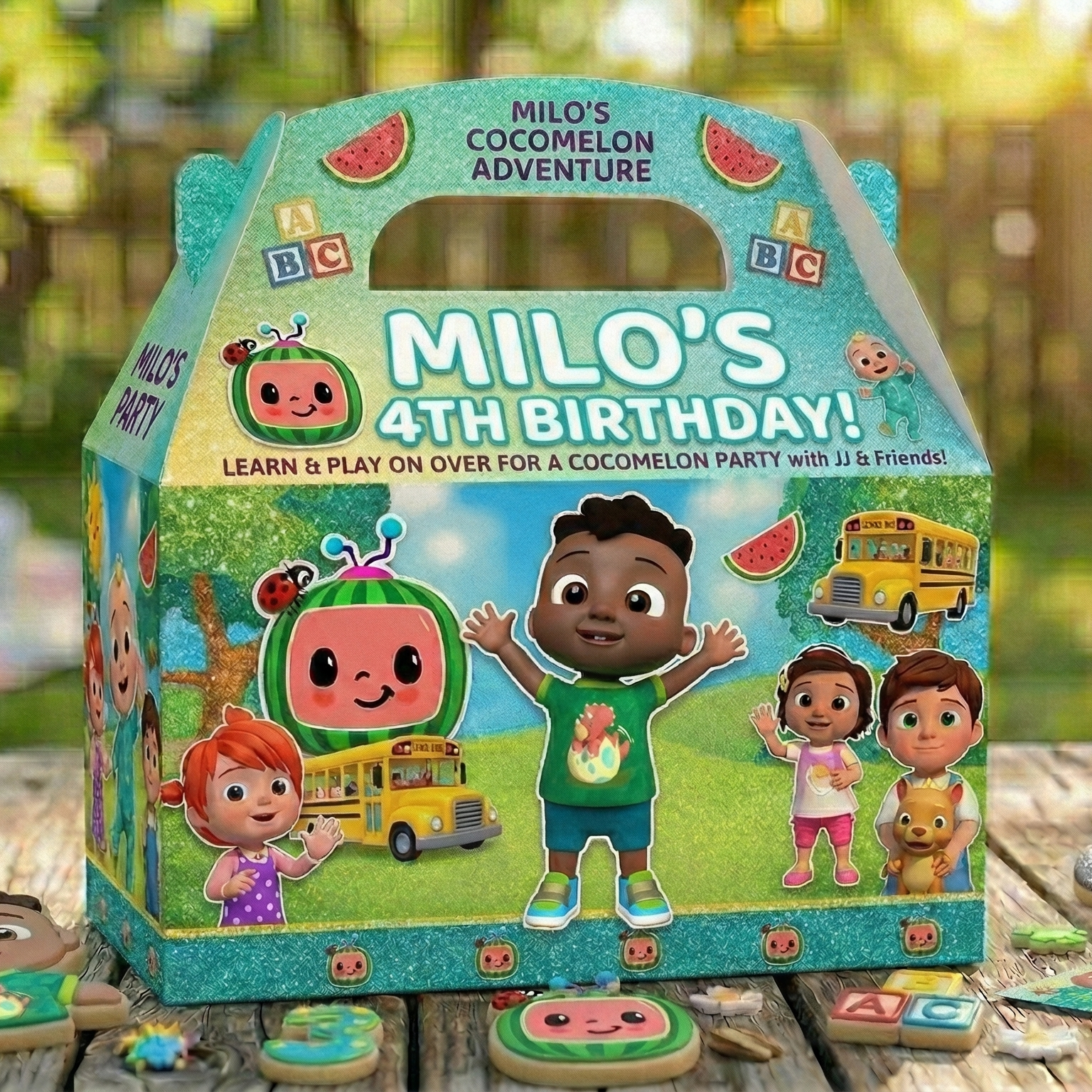 (Pack of 6) CoComelon Cody Custom Personalized Birthday Party Favor Gable Treat Boxes