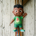Premium Handmade 30-Inch CoComelon Cody Character Pull-String Piñata Table Decor Party Centerpiece