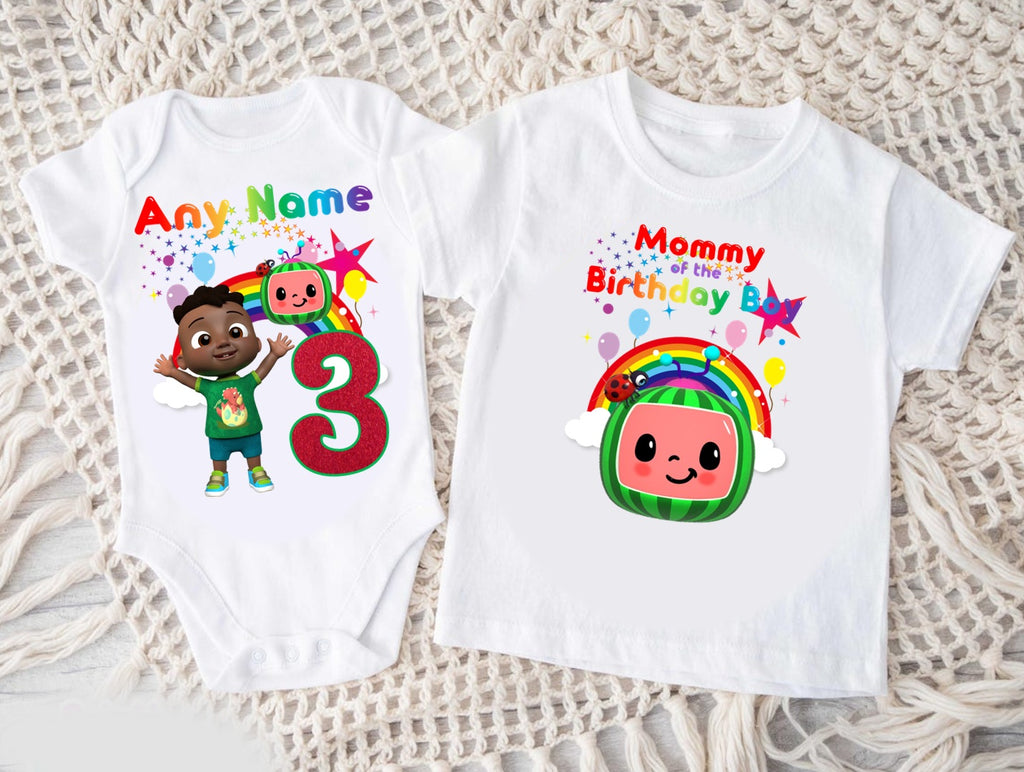CoComelon Boy Cody Personalized Custom White Family T-Shirt or Onesie Pack Theme Cake Smash Birthday Party