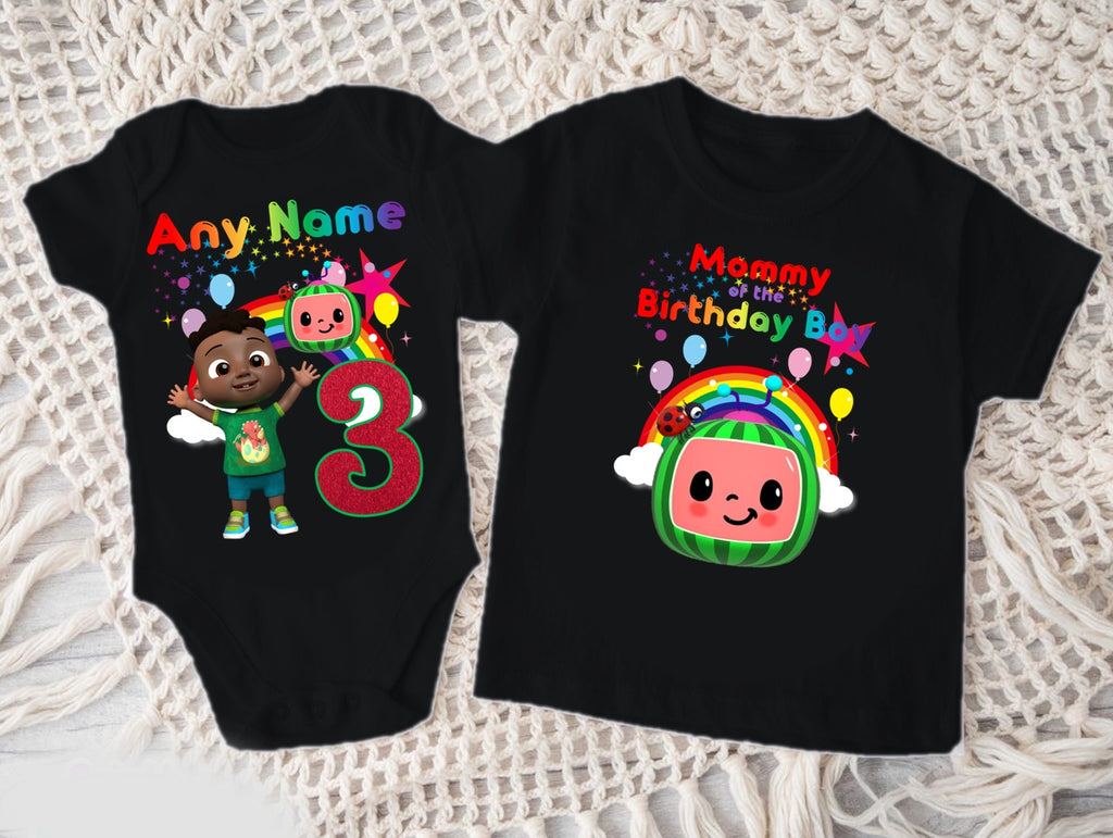 CoComelon Boy Cody Personalized Custom Black Family T-Shirt or Onesie Pack Theme Cake Smash Birthday Party