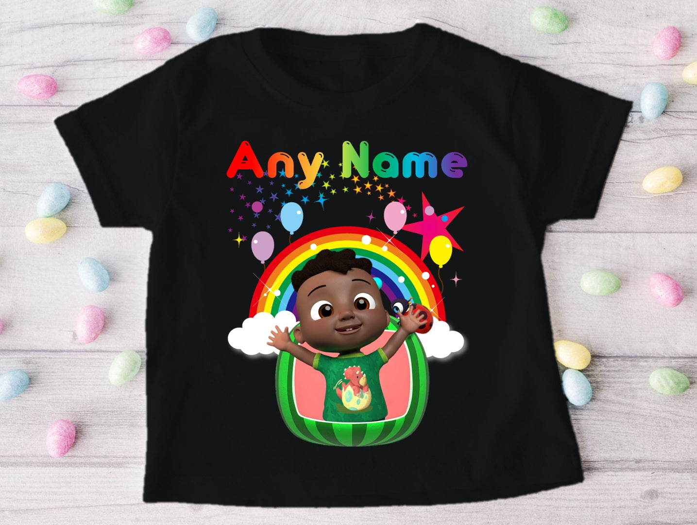 CoComelon Boy Cody Personalized Custom Black T-Shirt or Onesie Theme Cake Smash Party