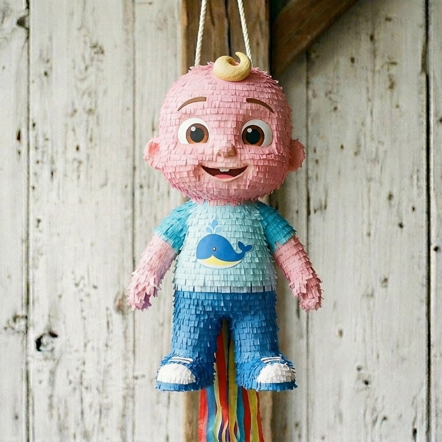 Premium Handmade 30-Inch CoComelon JJ Character Pull-String Piñata Table Decor Party Centerpiece