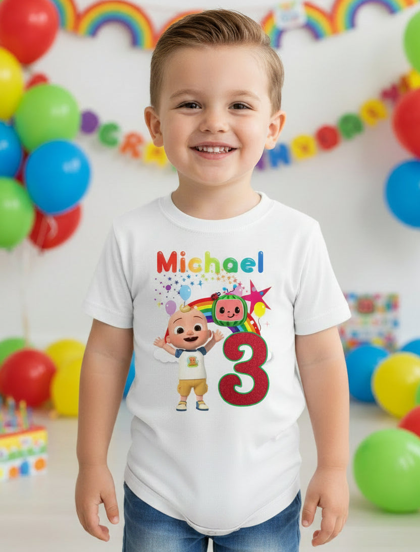 CoComelon Boy JJ Personalized Custom White T-Shirt or Onesie Theme Cake Smash Birthday Party