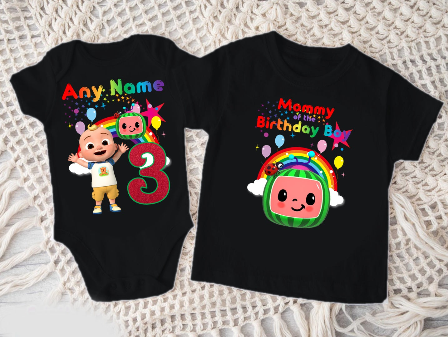 CoComelon Boy JJ Personalized Custom Black Family T-Shirt or Onesie Pack Theme Cake Smash Birthday Party