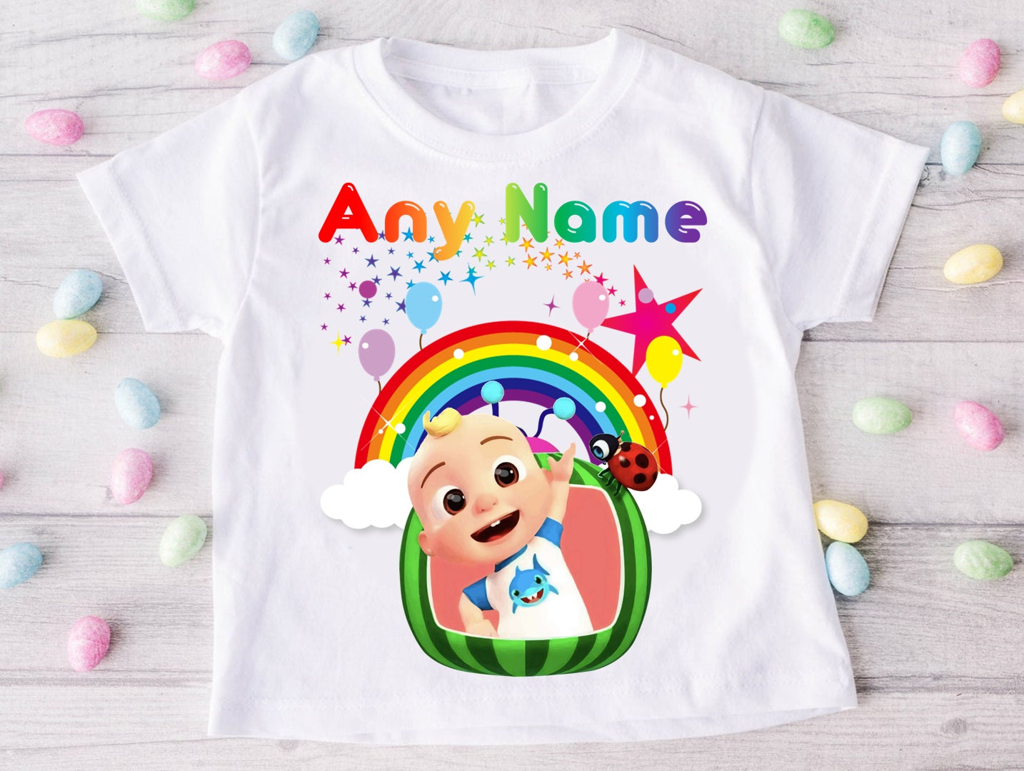 CoComelon Boy JJ Personalized Custom White T-Shirt or Onesie Theme Cake Smash Party