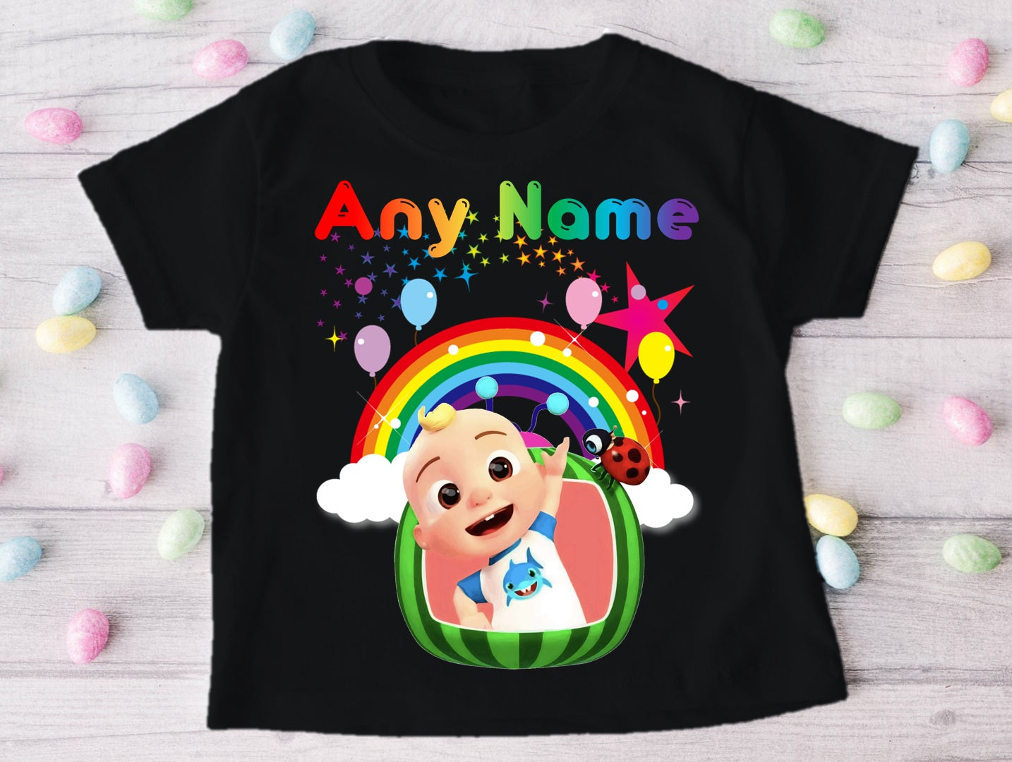 CoComelon Boy JJ Personalized Custom Black T-Shirt or Onesie Theme Cake Smash Party