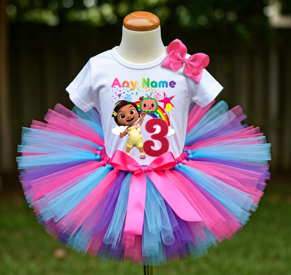 CoComelon Girl Nina Tutu Set Girls Personalized Custom Hot Pink Blue Purple Tutu Outfit Dress Theme Cake Smash Birthday Party