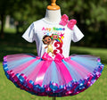 CoComelon Girl Nina Tutu Set Girls Personalized Custom Hot Pink Blue Purple Ribbon Sewn Trim Tutu Outfit Dress Theme Cake Smash Birthday Party