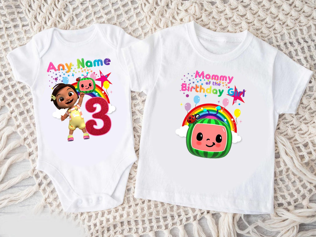CoComelon Girl Nina Personalized Custom White Family T-Shirt or Onesie Pack Theme Cake Smash Birthday Party
