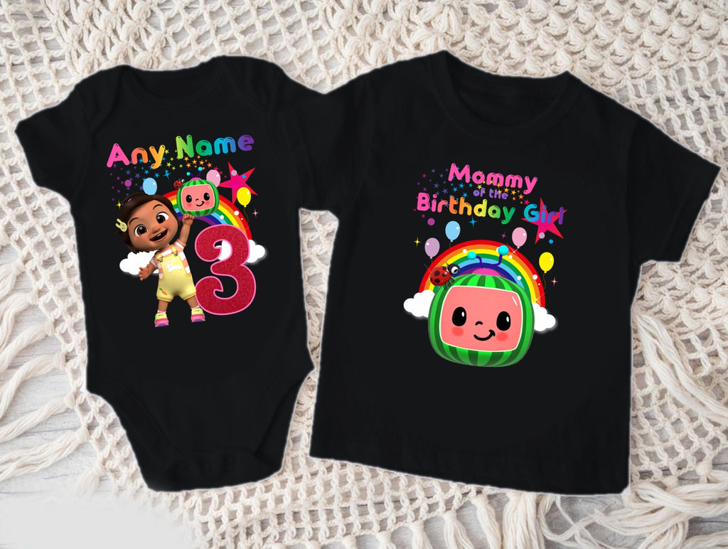CoComelon Girl Nina Personalized Custom Black Family T-Shirt or Onesie Pack Theme Cake Smash Party