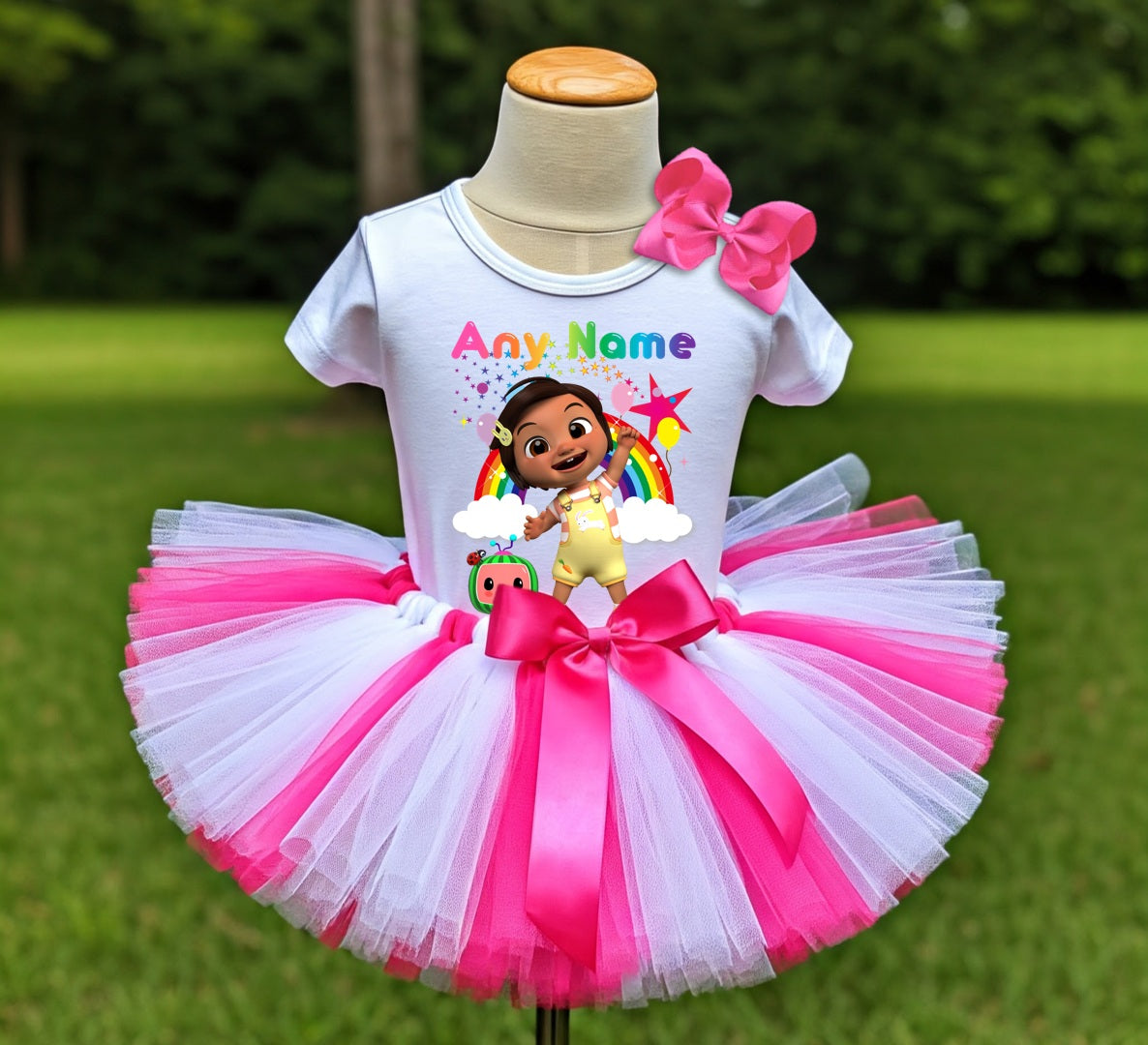 CoComelon Girl Nina Tutu Set Girls Personalized Custom Hot Pink White Pink Tutu Outfit Dress Theme Cake Smash Party