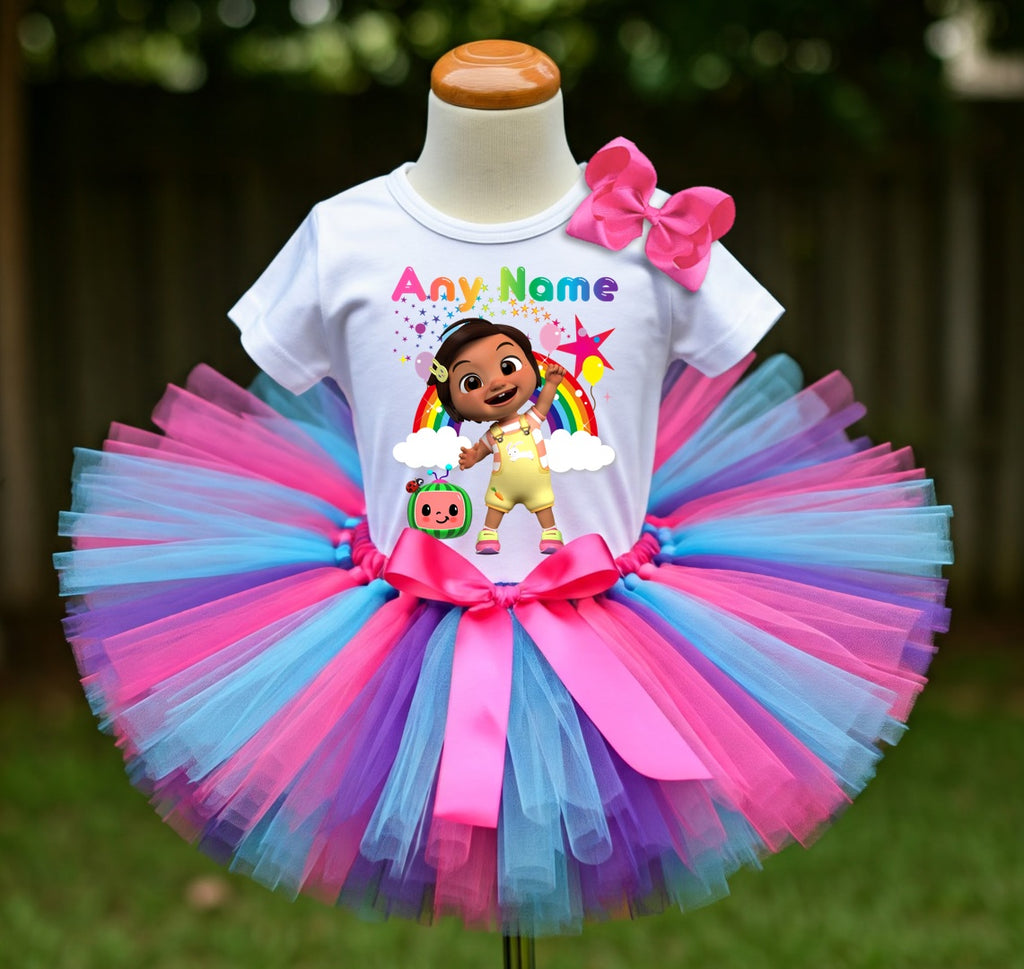 CoComelon Girl Nina Tutu Set Girls Personalized Custom Hot Pink Blue Purple Tutu Outfit Dress Theme Cake Smash Party