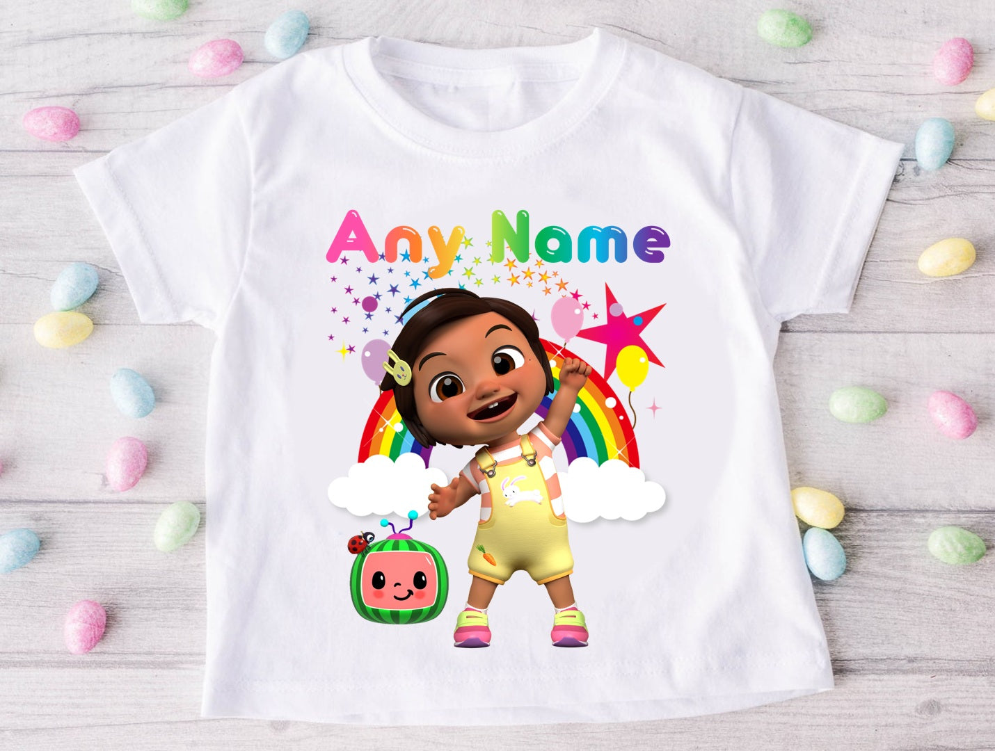 CoComelon Girl Nina Personalized Custom White T-Shirt or Onesie Theme Cake Smash Party
