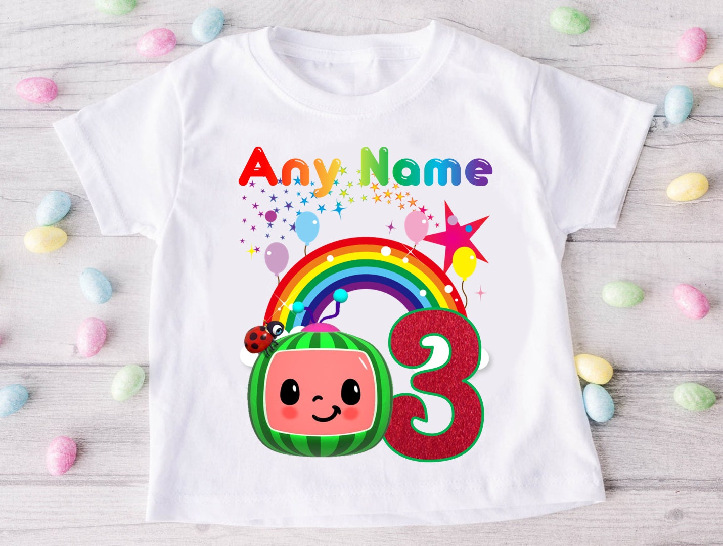 CoComelon Boys TV Melon Personalized Custom White Family T-Shirt or Onesie Pack Theme Cake Smash Birthday Party
