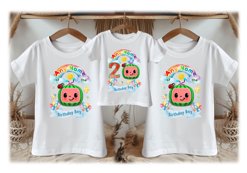 CoComelon TV Boys Personalized Custom White Family T-Shirt or Onesie Pack Theme Cake Smash Birthday Party